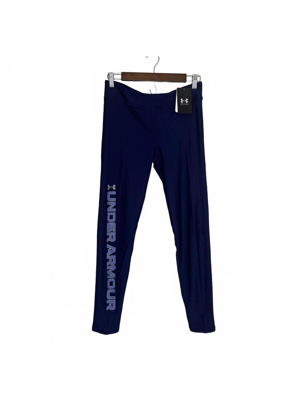 NWT Under Armour Girls Navy Blue Leggings with Logo Print Size YLG